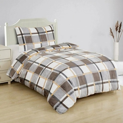 Jahu Obliečky mikroflanel Káro šedobieložlté 140x200 70x90