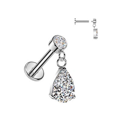 Šperky4U Piercing do ucha labreta se zavěšeným kamínkem LB1151
