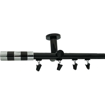 KovovégarnýžeCZ Stropní garnýž Imperial broadway 19 mm černá lesklá Jednořadá jezdec s háčkem 160 cm