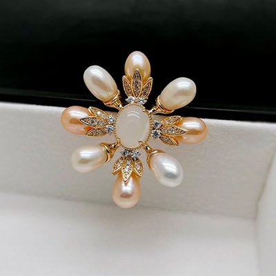 Éternelle brož se sladkovodními perlami opálem a zirkony Michelangela B2201 zlatá