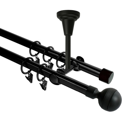 OK-GarnýžeCZ Garnýž kovová dvouřadá 19mm Gabi černá 150 cm do stropu / kroužky s žabkou