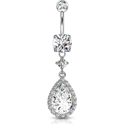 Šperky4U visací piercing do pupíku kytička čiré zirkony WP0033-C