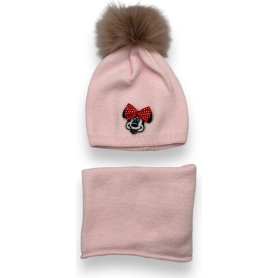 Dievčenské ružová zimné čiapka Minnie mouse s nákrčníkem Růžová