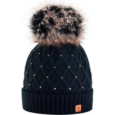 Fashionweek dámská zimní čepice s bambulí flísová podšívka Jenot Crystal černá