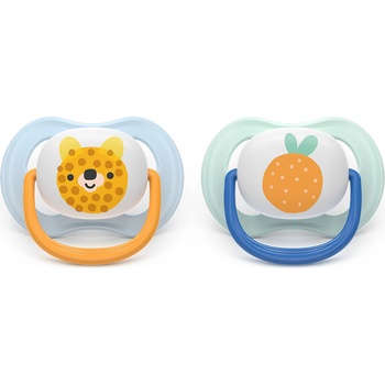 Philips Залъгалки Philips Avent - Ultra Air, с декорация Мече и плод с кутия за стерилизиране, 0-6 m, 2 броя (00A.0637.001)