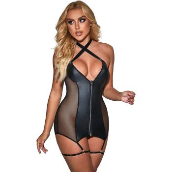 Image 1 of Еротична рокля с кожени акценти, изкусителна - Sexy Mesh Dress L/XL (D-242224)
