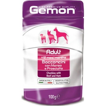 Gemon Пауч с хапки за кучета Gemon Adult Beef& Ham - 0.1кг