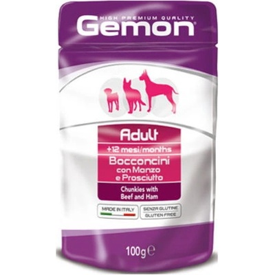 Пауч с хапки за кучета Gemon Adult Beef& Ham - 0.1кг