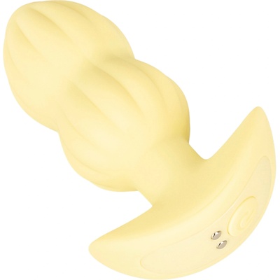 Cuties Mini - оребрен вибриращ анален плъг (жълт)