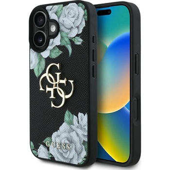 GUESS Калъф с лого Guess Grained Roses Big 4G за iPhone 16 - черен (3666339426927)