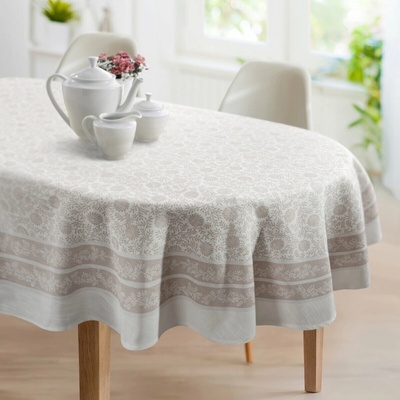 Eurofirany Obrus OVÁL 140x260cm Summer 10 s jemnými vetvičkami bežová Polyester 140x260cm ovál