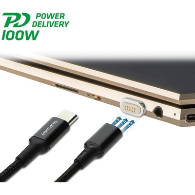 4smarts Magnetic USB-C to USB-C Cable GRAVITYCord Ultimate - USB-C кабел с магнитен накрайник за устройства с USB-C (180см) (черен)