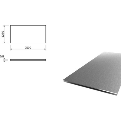 Nerezový plech broušený (1.4301/7 - K240) 1,25x2,5 m, tloušťka 0,8 mm + folie