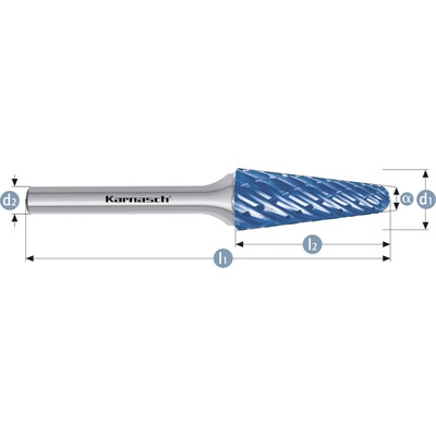 Karnasch 116049025 | L (KEL) - Kužeľová zaoblená fréza HP-8 12,0x32x6-77/14° mm, povlakované