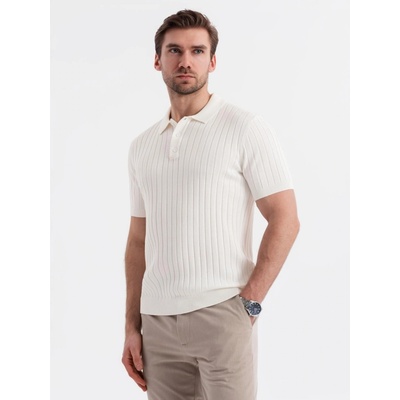 Ombre pánské triko s límečkem OM-POSS-0143 BROKEN WHITE