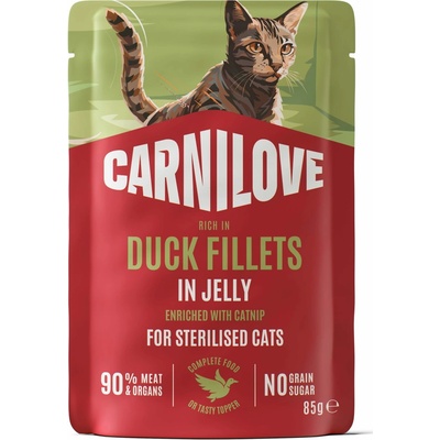Carnilove Cat Jelly Kachna + šanta kočičí Sterilised 85 g