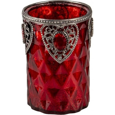 Cervený sklenený zdobený svícen Rouge – 9x14 cm