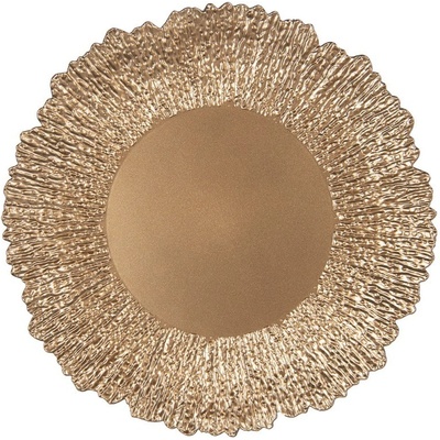 Clayre & Eef Zlatý servírovací talíř se zdobným okrajem ve tvaru květu - Ø 33*2 cm