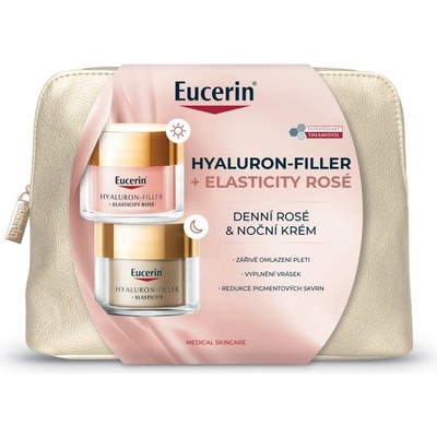 Eucerin Hyaluron-Filler + Elasticity Eucerin Elasticity+Filler intenzivně vyživující noční krém pro zralou pleť 50 ml + Eucerin Hyaluron-Filler + Elasticity Rosé denní péče zpomalující projevy stárnut