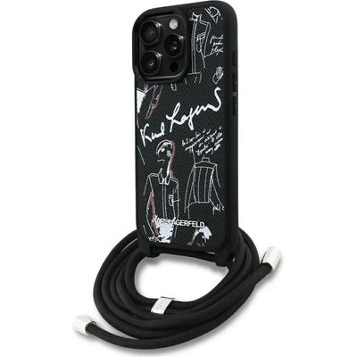 KARL LAGERFELD Калъф Karl Lagerfeld Crossbody Grained Pattern & Logo за iPhone 16 Pro - черен (3666339468002)