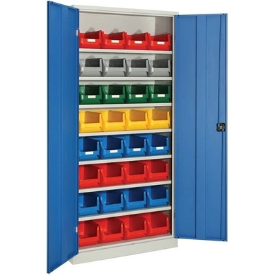 Rudeta Skříň s plastovými boxy 1950x920x420, 32 boxů