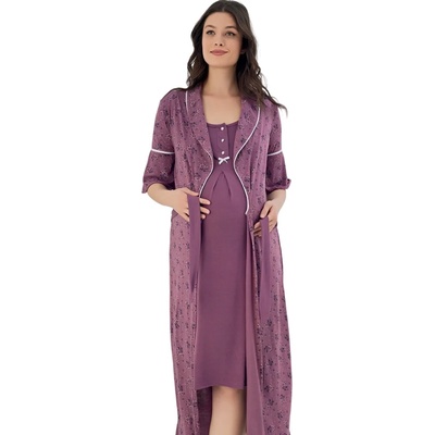 Лилав комплект за бременни и кърмачки с цветя