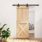vidaXL Преплъзваща се врата 80 x 210 cm Естествено и черно (3445055)