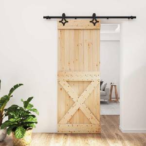 vidaXL Преплъзваща се врата 80 x 210 cm Естествено и черно (3445055)