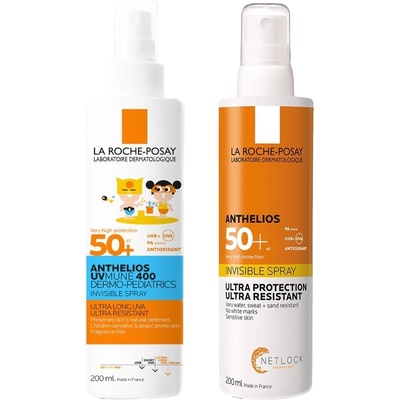 La Roche-Posay Anthelios Комплект - Спрей за деца UVMune 400 и Слънцезащитен спрей, SPF50, 2 х 200 ml