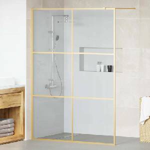 vidaXL Стена на душ с вход Златист 140 x 195 cm закалено стъкло (42022056)