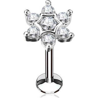 Šperky4U piercing do brady labreta kytička čirý kamínky LB1039C-1206