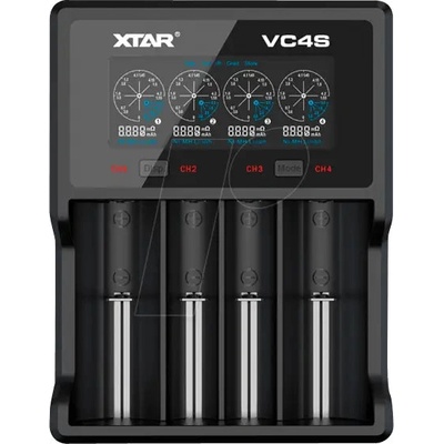 Xtar Зарядно у-во XTAR VC4SL, 4 гнезда, LCD дисплей, USB, LiIon & NIMH, 18650, CR123, AA, AAA (6952918344339)
