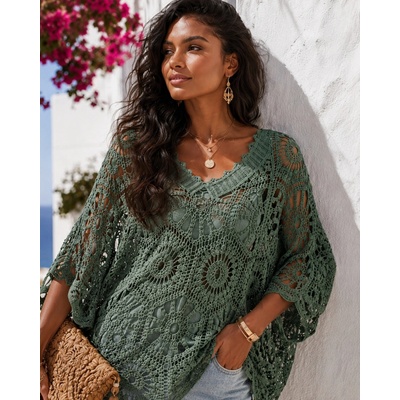 Fashionweek bavlnená krajková blúzka boho UB-Acario khaki