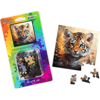 WoodMix Puzzles Дървен пъзел WoodMix, Животни, 40 части - Тигърче (WM-P40-0023)