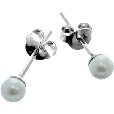 Argento Strieborné náušnice - biela syntetická perla v tvare guľôčky, priemer 4 mm 65354