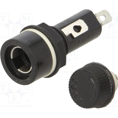 ESKA 602400 Zásuvka; 6,3x32mm; 15A; 250VAC; na panel; termoplast; Otv: Ø12,7mm