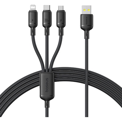 Baseus Универсален USB-A кабел с Lightning, microUSB и USB-C конектори - Baseus Silky 3-in-1 Universal Data Cable 100W (черен) (150cм) (P10377705123-00)