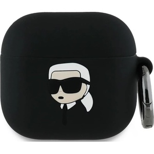 Karl Lagerfeld Силиконов калъф Karl Lagerfeld KLA4RUNIKK за AirPods 4 с 3D лого Karl Head, черен (KLA4RUNIKK)