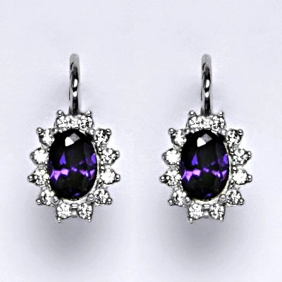 Čištín Zlaté náušnice Kate, synt. ametyst tmavý, čiré zirkony, bílé i žluté zlato, NK 1480