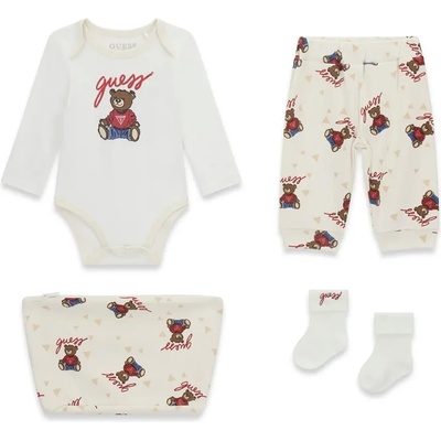 Guess Бяло боди, панталон в мръсно бяло с мечета, чорапи и несесер за новородено бебе Guess