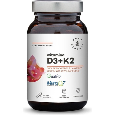 Aura Herbals Vitamin D3 2000 IU + K2 90 kapslí