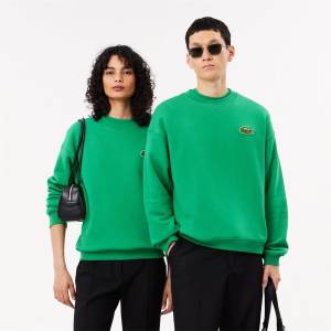 Lacoste Поларена блуза Lacoste Loose Fit Badge Accent Fleece Sweatshirt - Green