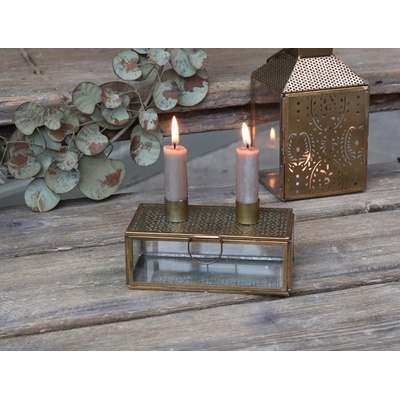 Bronzový antik svícen na 2 úzké svíčky s boxem Franco - 16*8*8,5cm - Chic Antique