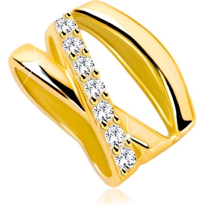 Šperky Eshop Přívěsek ze žlutého zlata tři překřížené úzké linie drobné čiré zirkony S2GG122.05