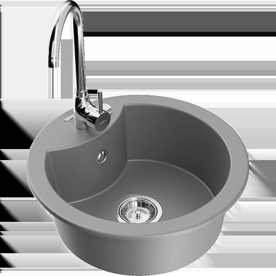Diego гранитна мивка с 1 корито с кухненски смесител Telma, сива - 6512-71-670200-00 (6512-71-670200-00)