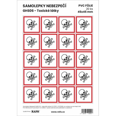 RAFO Samolepka Nebezpečí GHS06 - Toxické látky, různé velikosti Velikosti: 4,5 x 4,5 cm (20 ks na A4) – Hledejceny.cz
