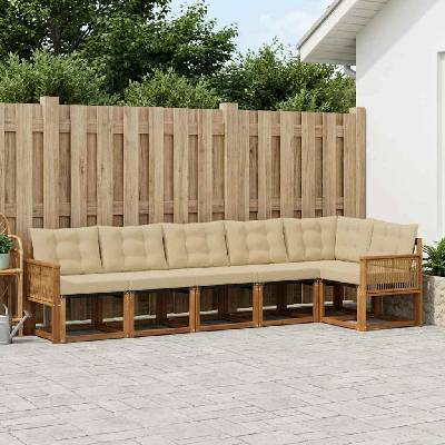vidaXL Комплект дивани за открито 6 pcs Натурален и Бежов (3381989)