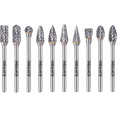 Sada karbidových fréz, 10ks, ø6mm, stopka ø3mm, celková dĺžka 50mm, EXTOL INDUSTRIAL