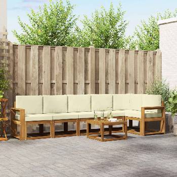 vidaXL Комплект дивани за открито 7 pcs Натурален и Крема (3366503)