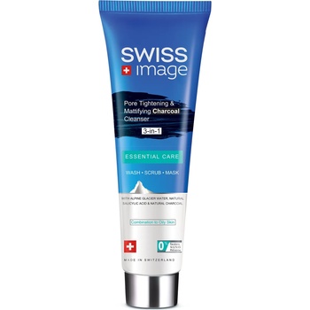 Swiss Image Essential Care Pore Tightening & Mattifying Charcoal Cleanser 3 in 1 мултифункционален почистващ гел с активен въглен 100 мл